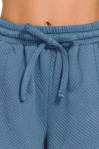 Zenana Shorts Dusty Blue Textured Knit Jacquard Drawstring Pocketed d704c9f0-b9d2-43a5-b5ed-d6e3393bdd53-Max-Origin Trendsi