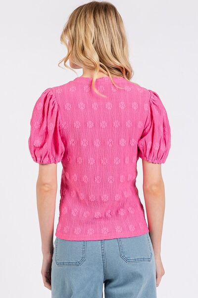 Mittoshop Top Hot Pink Floral Print Round Neck Short Sleeve d7192fb3-d056-42f5-8e9e-8e0606f3acad-Min Trendsi