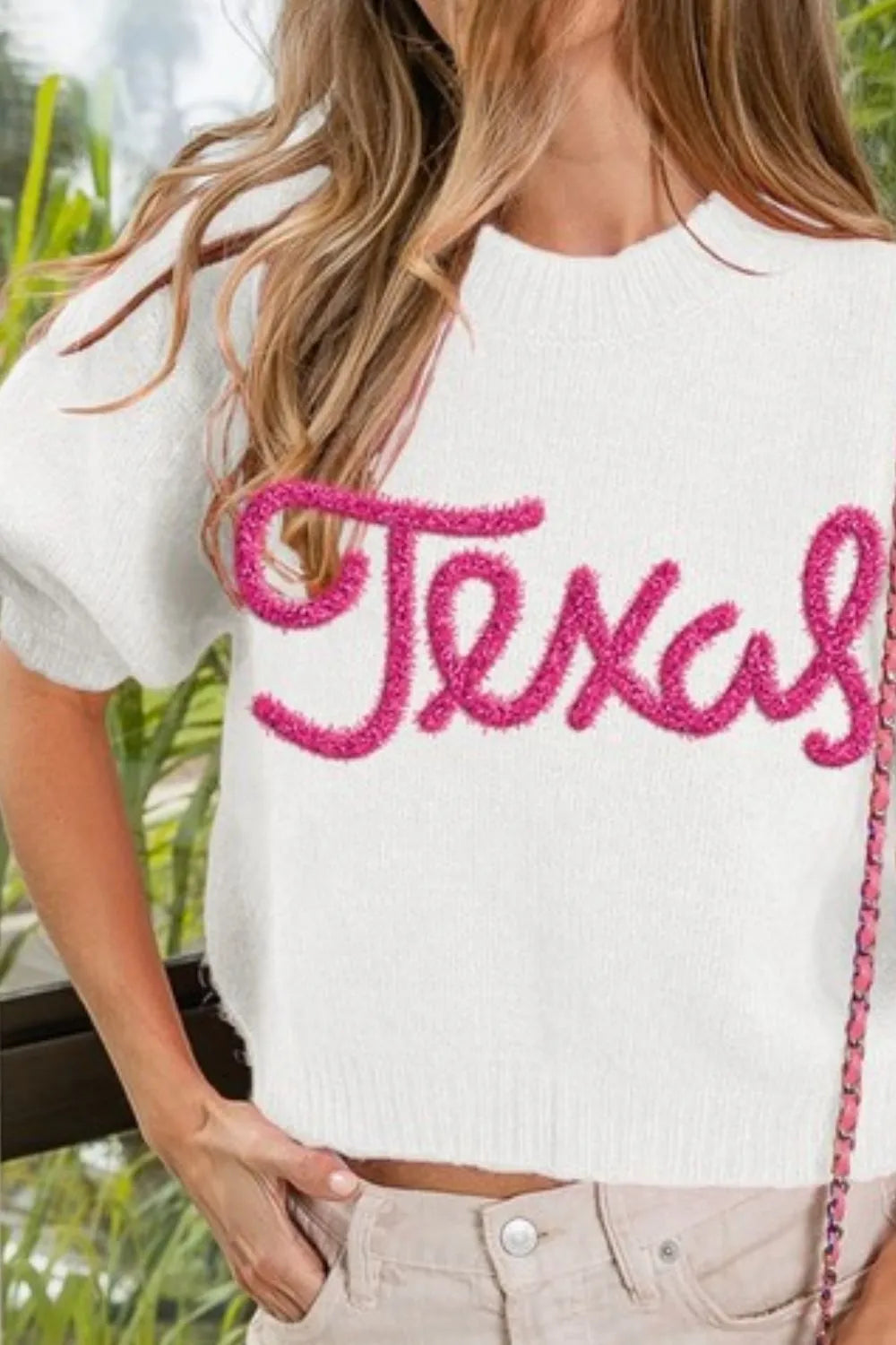 BiBi Ivory Hairy Sweater Texas Metallic Letter Embroidered Short Puff Sleeve d71bc6d2-bc09-47de-9ec9-a1c6744553b1-Max-Origin Trendsi