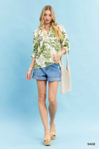 Umgee Blouse Green Leafy Damask Print Blouse with Contrast Scalloped Trim d71f04cd-b0c6-4bed-b460-10a9cd5dbb47-Max-Origin Trendsi