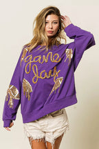 BiBi Womens Sweatshirt Sequin Football Patches Game Day Purple Top d72295fa-2021-4364-9308-c2fcc6c00f35-Max-Origin Trendsi