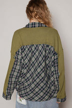 POL Women Plaid Cotton Shirt Olive Button Down Chest Pockets Long Sleeve d72801f4-84b3-40f0-8c23-5131638fd64e-Max Trendsi