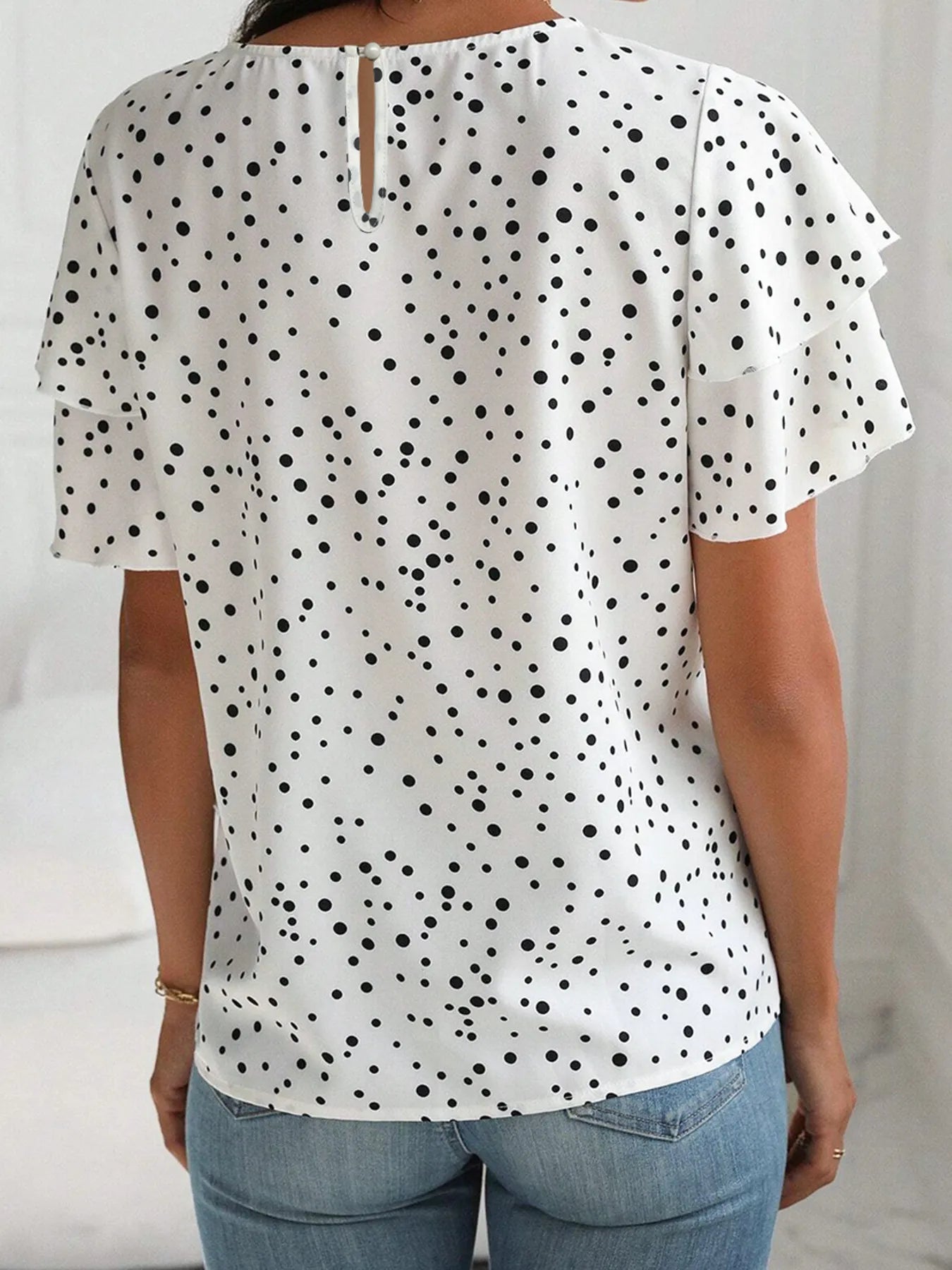 Women's Blouse Polka Dot White Layered Ruffled Short Sleeve Top d72a691dad7249e79344ca64c0e49632-Max-Origin Trendsi