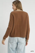 Umgee Womens Cardigan Latte Brown Two-Tone Button Front Sweater d72db30e-4834-42c0-b77e-862946b3f9aa-Max-Origin Trendsi
