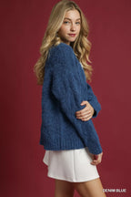 Umgee Women's Sweater Cable Knit Blue Cozy Soft Pullover d73805f8-2eca-4e11-b113-6d164177e20a-Max-Origin Trendsi