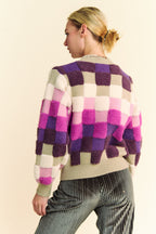 Davi & Dani USA Checkered Knit Sweater Purple Multi Round Neck Long Sleeve d741444d-7545-4049-86a4-4261a8c9b333-Max Trendsi
