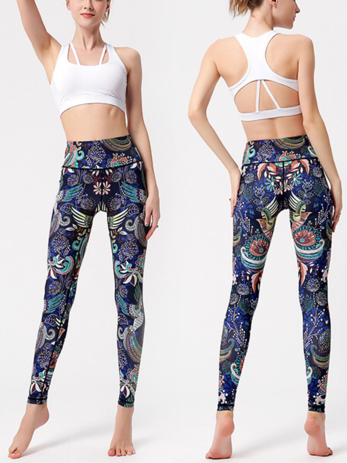 Active Leggings Floral Colorful Printed High Waist Highly stretchy d743aeab-a873-4c51-b776-87243f97316c-Max Trendsi