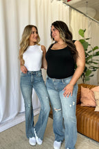 Judy Blue US Flare Jeans Medium Rise Tummy Control Destroy Denim Pants d7511b87-96bd-4f72-9787-39cd733a7f16-Max Trendsi