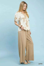 Umgee Blouse Paisley Embroidered Latte Short Puff Sleeve Top d75a012b-94e2-4f1f-b73f-2604c2de1cd0-Max-Origin Trendsi