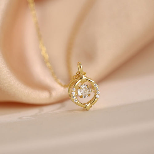 18K Gold-Plated Zircon Star Circle Pendant Necklace