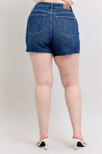Judy Blue Denim Shorts Plus Size High Waist Criss-Cross Waistband Dark Blue d76842bf14db4fc2a4f55f048014d1a8-Max-Origin Trendsi