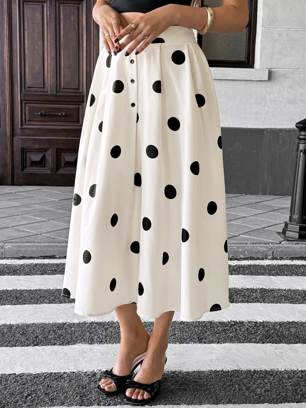 Midi Skirt Polka Dot Cream Button Front Ruffled High Waisted d76a86c7-cf22-491a-ba75-991c026b3220-Max-Origin Trendsi