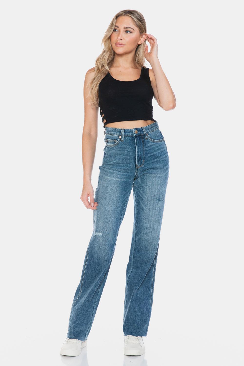 Judy Blue Straight Jeans Tummy Control Cut Raw Hem Denim Pants d780902e-556c-48be-8e84-dbab2799bcbd-Max Trendsi