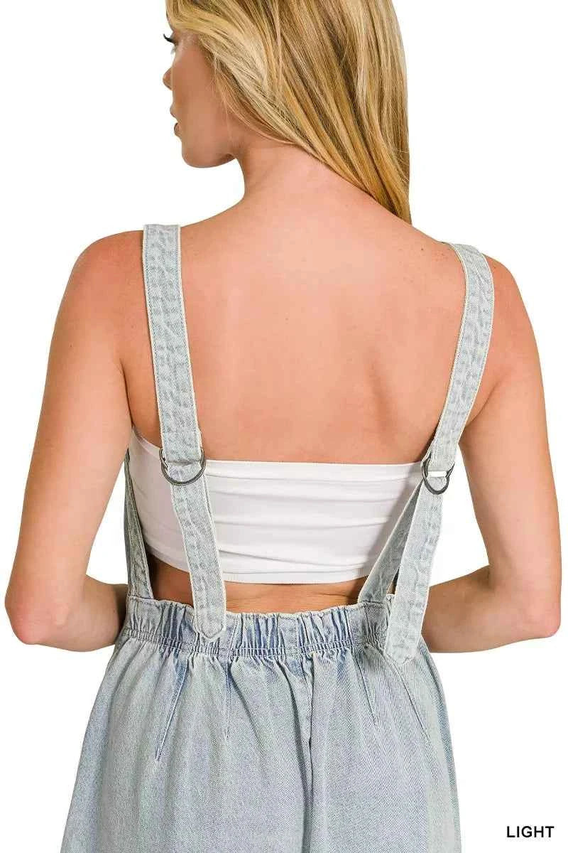 Zenana Denim Overalls Light Washed Wide Leg Cotton Jumpsuit d79590e2c7c24681acc2c689fdc38259-Max-Origin Trendsi