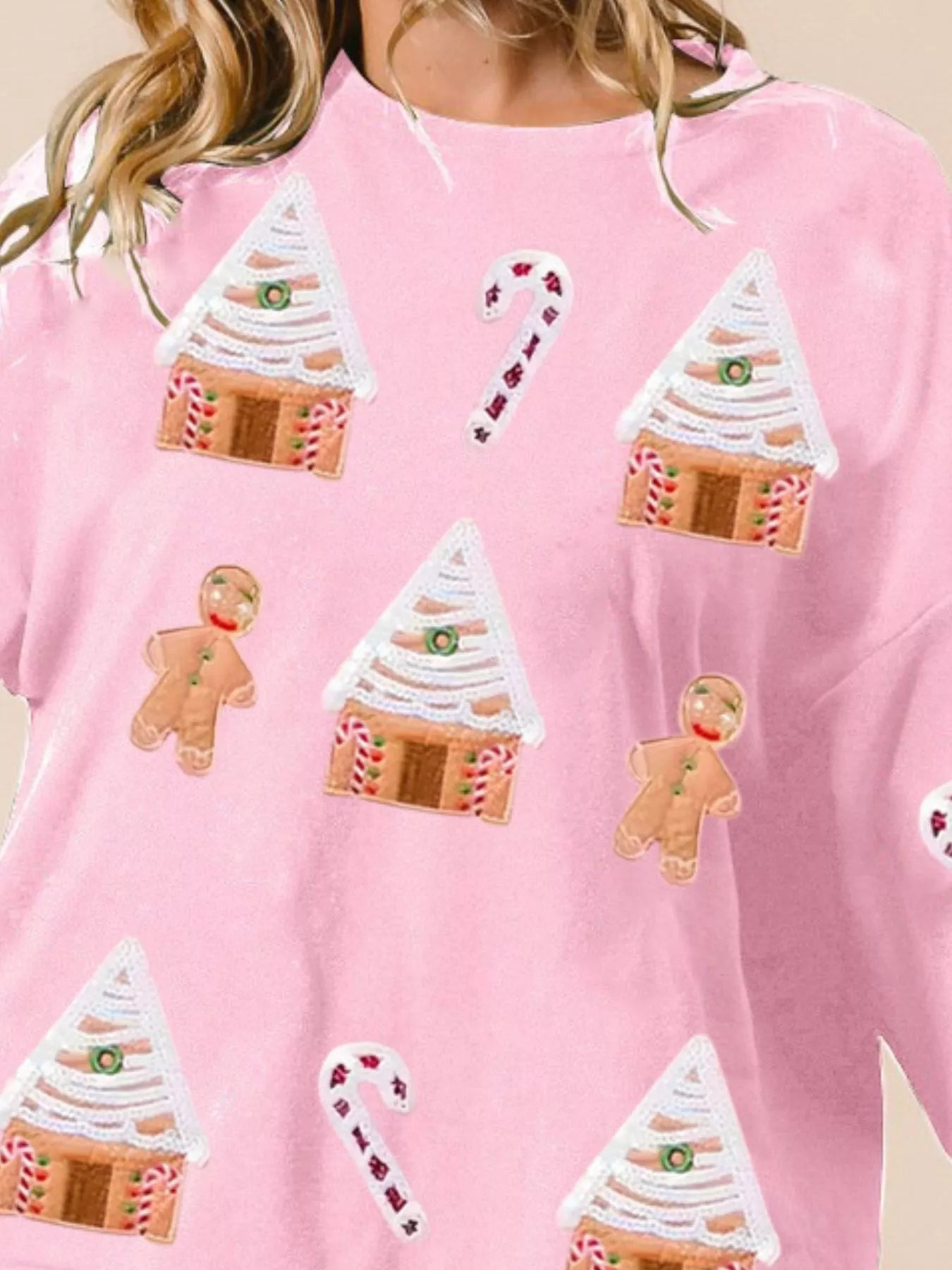 Christmas Women's Sweatshirt Gingerbread House Sequin Pullover d7b58153-26e4-4be2-a092-6c6d6b857d99-Max-Origin Trendsi