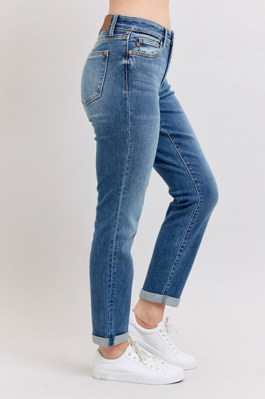 Judy Blue Jeans Mid Rise Skinny Cuff with Pockets Dark Wash Denim Pants d7cb21df-1f31-4632-ade1-02b2b696eac3-Max Trendsi