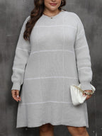 Plus Size Sweater Dress Plaid Round Neck Long Sleeve Mini Gray d7d41ea8-6948-461c-bd24-fbaf7fc66100-Max Trendsi