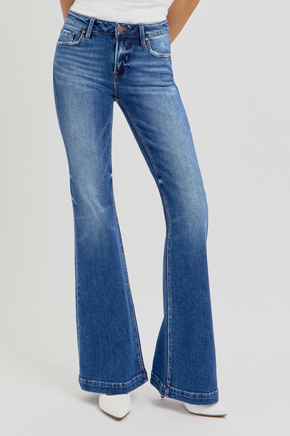 RISEN Low Rise Flare Jeans with Pockets Denim Pants