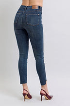 Judy Blue Skinny Jeans High Waist Raw Hem Side Slit Dark Wash d7d96b1c9a1640a28b38309e688d75dc-Max-Origin Trendsi