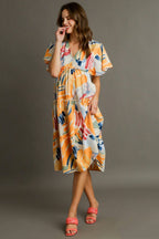 Umgee Midi Dress Abstract Colorful Print Flutter Short Sleeve Frill Tiered d7db4024-b0fe-4d27-9adf-595fa0a82ce8-Max Trendsi