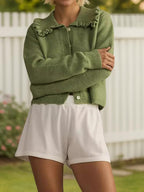 Women Cardigan Frill Collared Cotton Blend Knit Button Up Neck Long Sleeve d7f0dd13-ff47-4799-b025-658b77f25cf3-Max Trendsi