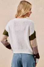 BiBi Flower Women's Sweater Color Block Ivory Brown Knit Pullover d7f76726a24745a6a399c95de8b7ee8c-Max-Origin Trendsi