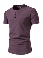 Men's Plus Size Casual Button-Up Henley T-Shirt with Cotton-Spandex Blend