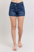 Judy Blue Denim Shorts High Waist Criss-Cross Waistband Dark Blue DK d8130c06fadf4a47be21eb3188a0b530-Max-Origin Trendsi