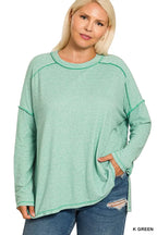 Zenana Women's Top Light Green Melange Hacci Exposed Seam Hi-low Tee d8197a50-00a0-4d1a-81c1-3bdebeb22ef2-Max-Origin Trendsi