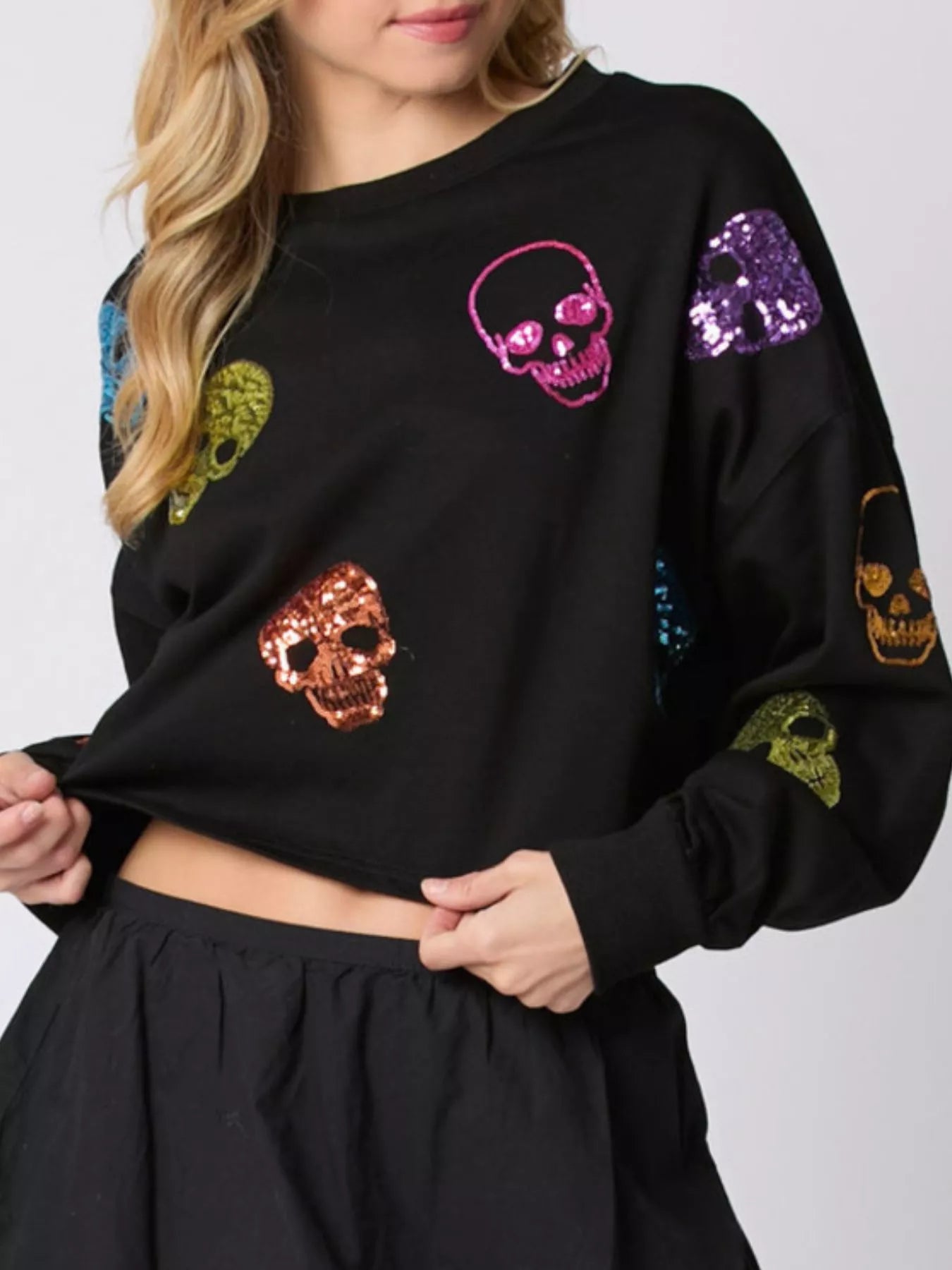 Women's Sweatshirt Sequin Skull Long Sleeve Pullover d81b97b6-e212-436b-9d27-1cdfaba0aaf3-Max-Origin Trendsi