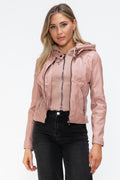 Snobbish Faux Leather Women Jacket Mauve Zip Up Drawstring Hooded Mauve d8236247-0a66-47d3-8fa6-7f62dd004fde-Max_9dc13f2d-f07d-4016-8d0e-fdd087a60b18 Trendsi