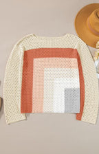 Sweater Openwork Color Block Long Sleeve Women's Long Sleeve Knit Top d83f4bf0-8d5b-43dc-9e22-ae6e615d6a1f-Min Trendsi