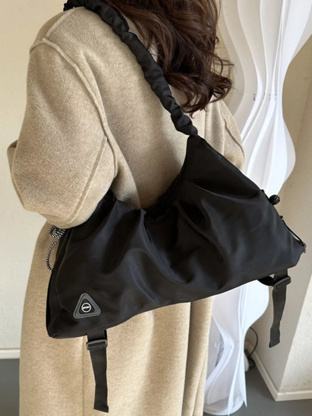 Womens Shoulder Crossbody Bag Casual Ruched Oxfrod Fabric Black Handbag Black onesize d84518e5-d38f-46fa-846b-de9378a931a2-Max-Origin Trendsi