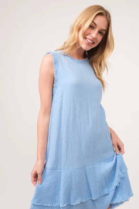And The Why Tiered Dress Light Blue Washed Fringe Detail Sleeveless d84b7a37638f45a1aac35718a9761b11-Max-Origin Trendsi