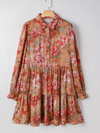 Ruffle Mini Dress Floral Print Half Button Flounce Long Sleeve Floral d853b112fc9a47f1b978e1925acbcea5-Max-Origin Trendsi