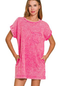 Zenana Premium Cotton Washed T-Shirt Dress HOT PINK d86da5a505da47f4a4b074e92d0c79f0-Max-Origin Trendsi