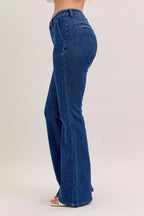 Judy Blue Flare Jeans High Waist Dark Wash with Front Patch Pockets d874eb8c-84ac-4776-8ac1-8a9538308336-Max-Origin Trendsi