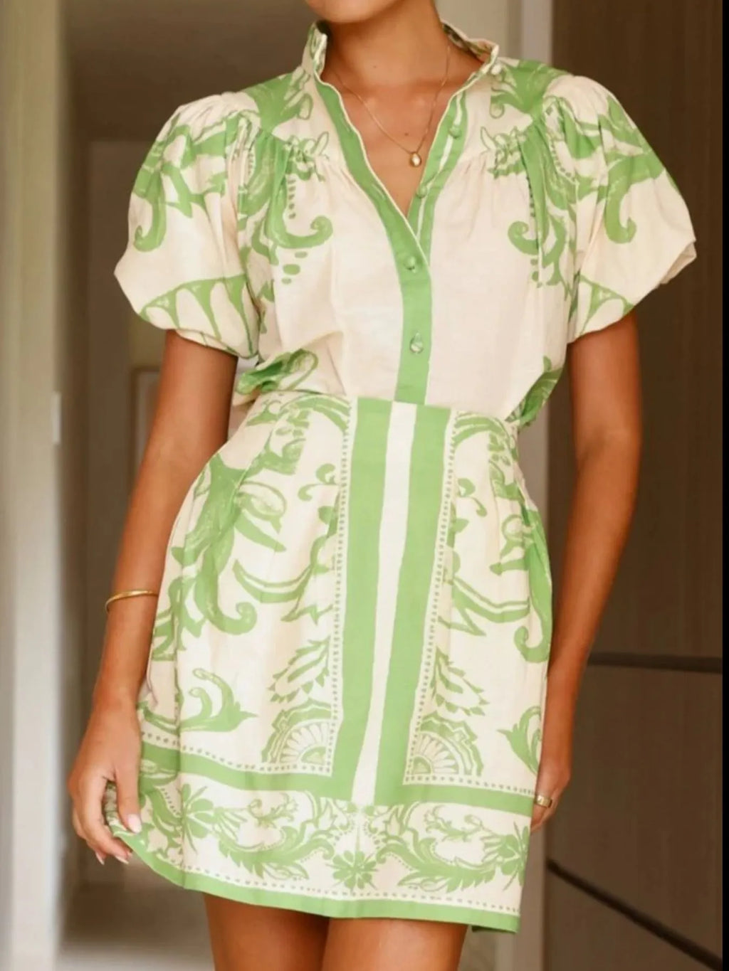 Women's Outfit Set Printed Top Puff Short Sleeve and Zip Back Skirt Sets d8764a67-453f-4adc-8b93-33c01641068c-Max-Origin Trendsi