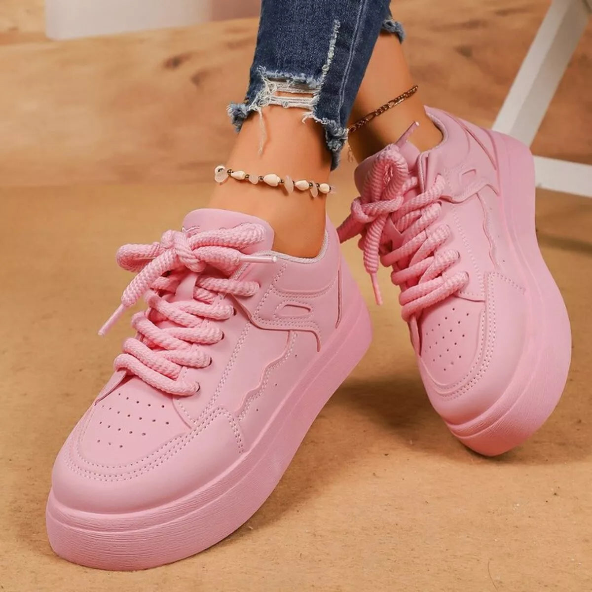 Women's Sneakers Round Toe Platform Mid Heels Casual Shoes Dusty Pink d8a5d2b88c594e999320f5bf6c8c1893-Max-Origin Trendsi