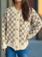 Checkered Cardigan Oversized Women Single Breasted Round Neck Soft One Size d8a745fe-78b4-41fe-b95a-45fb9f3b4d3a-Max Trendsi