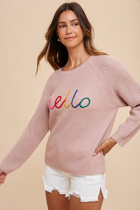 Women's Sweater Annie Wear Mauve HELLO Embroidered Raglan Long Sleeve d8a79138-6017-42fb-bac6-4df8da2618ad-Max Trendsi
