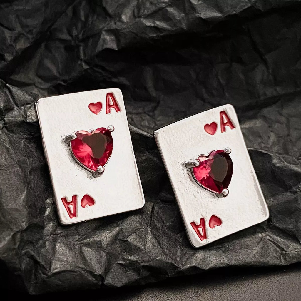 Stud Earrings Poker Card Ace of Hearts Rhinestone Silver-plated Jewelry d8b05293-f713-4c52-9625-fb9fd79f693a-Max-Origin Trendsi