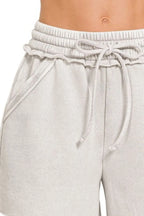 Zenana Fleece Raw Hem Shorts With Drawstring Waist and Pockets Light Gray d8c0d8b4-a8d1-40ed-8a43-4db90afb79f2-Max-Origin Trendsi