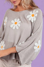 BiBi Knit Top Flower Embroidery Gray Loose Fit Lightweight Oversized d8c35668-0b25-4a52-9f76-3451b1e7245c-Max-Origin Trendsi