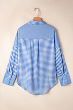 Women's Plaid Shirt Light Blue Button Up Long Sleeve Pocketed Tops d8c55618-5d56-4dae-a3b9-dd2ab900be68-Max Trendsi
