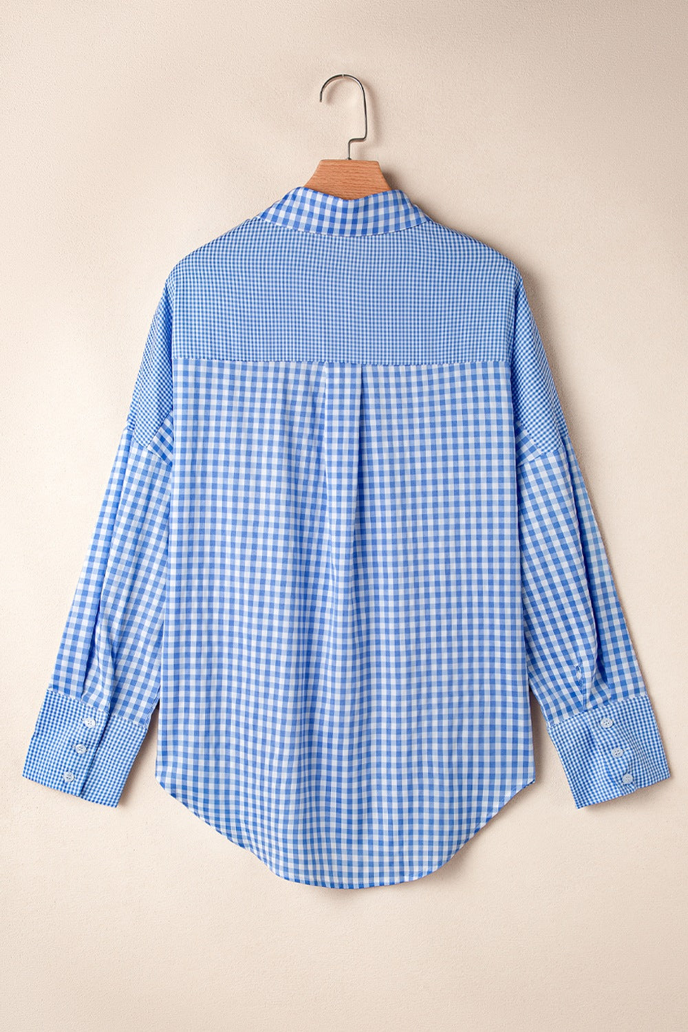 Women's Plaid Shirt Light Blue Button Up Long Sleeve Pocketed Tops d8c55618-5d56-4dae-a3b9-dd2ab900be68-Max Trendsi