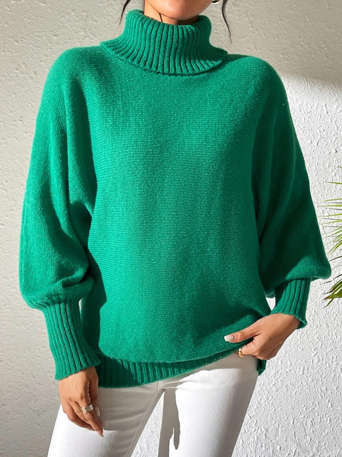 Turtleneck Sweater Long Sleeve Solid Soft Pullover Dark Green d8e537cd-e38b-4ec7-8a0e-629b17d9a69c-Max Trendsi