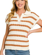 Zenana Textured Striped Collared Sweater Vest
