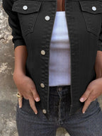Women's Denim Jacket Short Button Front Long Sleeve with Pockets d9086524-e1f2-46f3-ba23-d464cff4a0d7-Max-Origin Trendsi