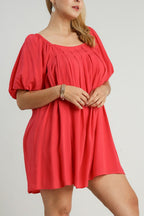 Umgee Mini Dress Red Ruffle Squared Neck Puff Short Sleeve d91085cb-57e1-4835-b5a1-49672e3ff3ec-Max Trendsi